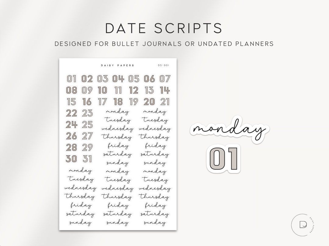Script Number 5 DATE SCRIPTS (DS-001) - Monday to Sunday and Number Date Scripts ...