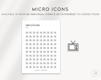 TV - Micro Icon Stickers  | Planner Stickers  | Minimal & Functional Planner Stickers | Small Icon Stickers | Bujo Stickers