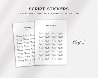 CLASSIC FONT Transparent Mini Script Stickers | Minimal & Functional Planner Stickers for Everyday Planning | Available in 24 Text Options
