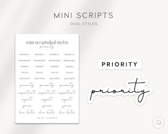 PRIORITY - Dual Styles Mini Scripts | Transparent Mini Script Stickers | Minimal & Functional Planner Stickers for Everyday Planning