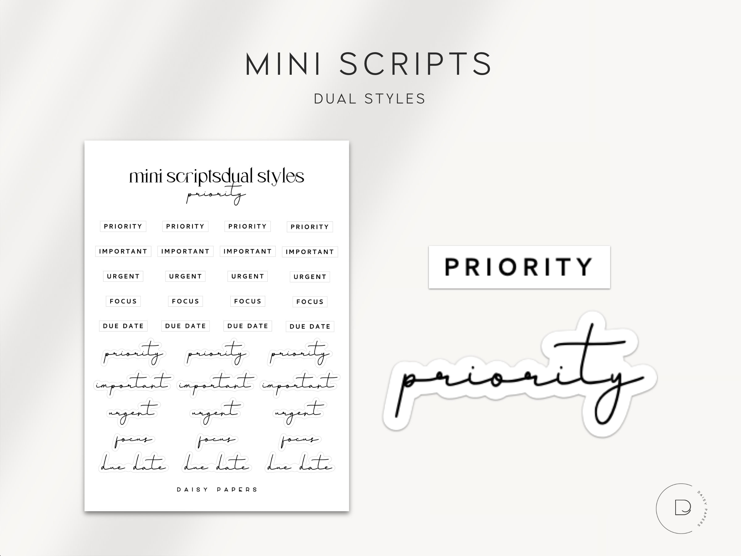 PRIORITY - Dual Styles Mini Scripts | Transparent Mini Script Stickers ...