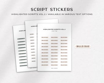 HIGHLIGHTED SCRIPTS Vol. 2 | Minimal & Functional Script Planner Stickers for Everyday Planning | Available in 32 Text Options and 24 Colors