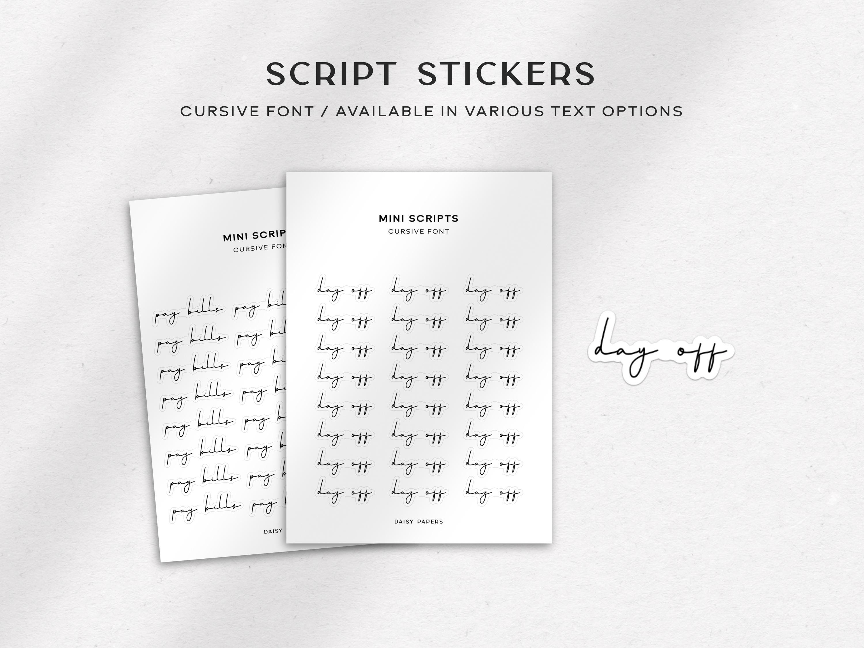 CURSIVE FONT Transparent Mini Script Stickers | Minimal & Functional Planner Stickers for Everyday Planning | Available in 24 Text Options