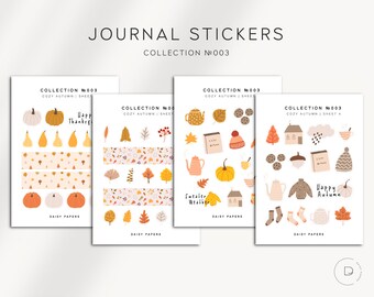 COLEÇÃO DE ASSOCIAÇÕES PARA DIÁRIO Nº 003 - Adesivos Aconchegantes de Outono | Adesivos Minimalistas e Funcionais para Planejadores | Adesivos em Cores Neutras | Bullet Journal