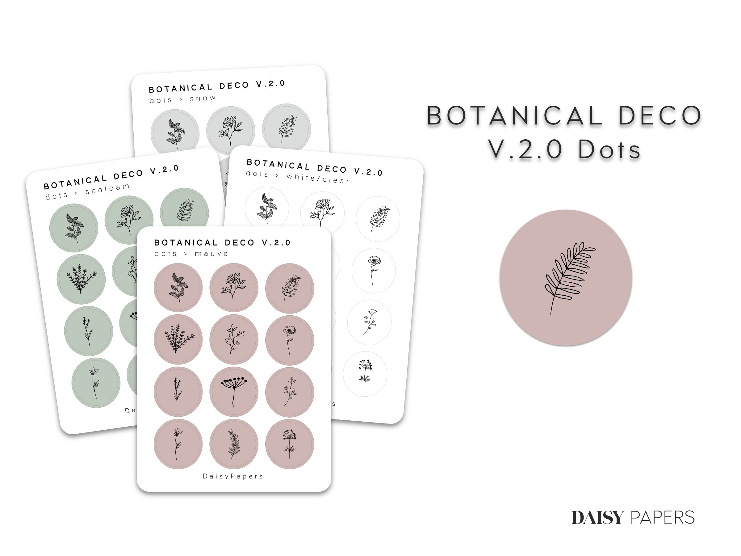 Botanical Deco V.2.0 - DOTS | Flower Planner Stickers | Minimal & Fun…