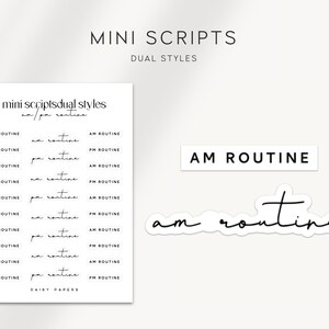 Peut inclure: Une feuille imprimable avec deux styles différents de texte "AM Routine" et "PM Routine". La feuille est conçue pour être utilisée comme un planificateur ou un journal.