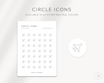 FLUGZEUG - Kreise Icons | Reise-Planer-Aufkleber | Minimale & Funktionale Planer Aufkleber | Minimale Symbol-Aufkleber | Farbneutrale Aufkleber