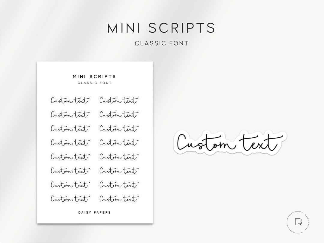 CUSTOM TEXT CLASSIC Font Transparent Mini Script Stickers - Etsy Denmark