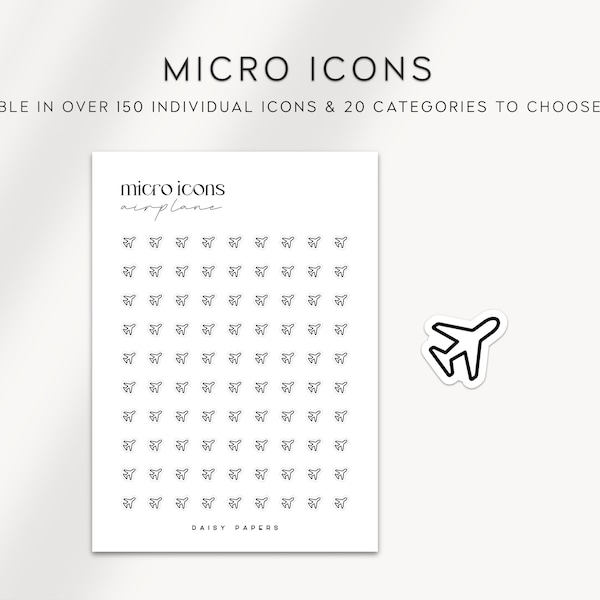 AVION - Autocollants micro-icônes | Autocollants de planificateur | Autocollant de planificateur minimal et fonctionnel | Petit autocollant d’icône | Autocollants d’icône de planificateur