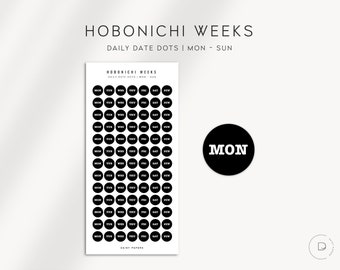 DAILY DATE DOTS | Mon - Sun - Hobonichi Weeks Stickers  | Functional Planner Stickers | Minimal Planner Stickers designed for the Hobo Weeks
