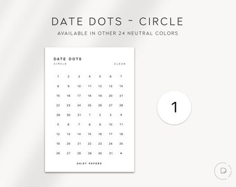 TRANSPARENT - Circle Date Dots | Planner Stickers  | Minimal & Functional Planner Stickers | Minimal Script Stickers | Neutral Color Sticker