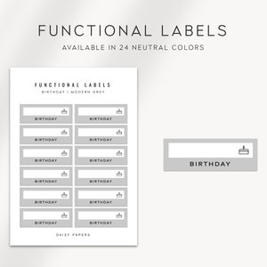 CUMPLEAÑOS - Etiquetas funcionales / Pegatinas minimalistas y funcionales para planificadores / Etiquetas minimalistas para planificadores / Pegatinas de colores neutros / Bullet Journal