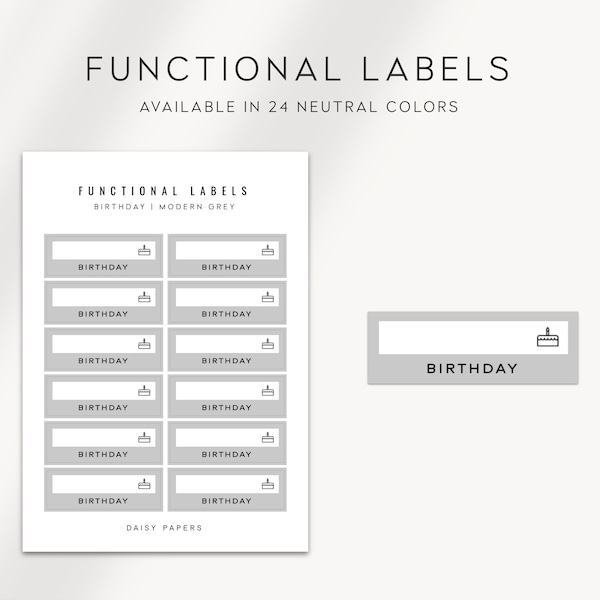 BIRTHDAY - Functional Labels | Minimal & Functional Planner Stickers | Minimal Planner Labels | Neutral Color Stickers | Bullet Journal