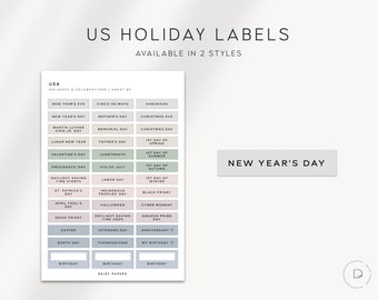 USA Holiday / Celebration Labels | Planner Stickers | Minimal & Functional Planner Stickers | Journaling Event Sticker Labels
