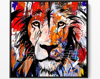 Abstract Lion Painting - Lion Portrait - Lion Wall Art - Animal Wall Art - Fierce Lion Painting - Animal Prints - Lion Painting - Orange Art