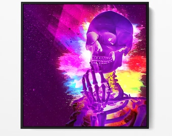 Neon Skull Wall Art | Psychedelic Skeleton Art Print | Memento Mori | Trippy Mindfulness Poster | Colorful Spiritual Decor | Abstract Print