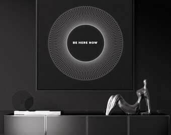 Here and Now Canvas | Meditation Decor | Spiritual Mantra | Minimalist Mindfulness Print | Yoga Studio Art | Sacred Geometry | Peace And Zen
