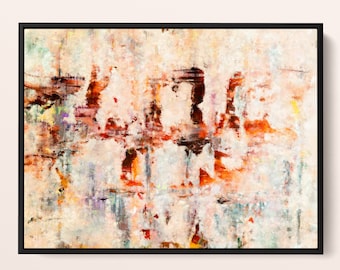 Abstract Textured Wall Art Print – Modern Orange & Neutral Tones – Canvas Art with Black Frame - Contemporary Home Decor Living Room Office