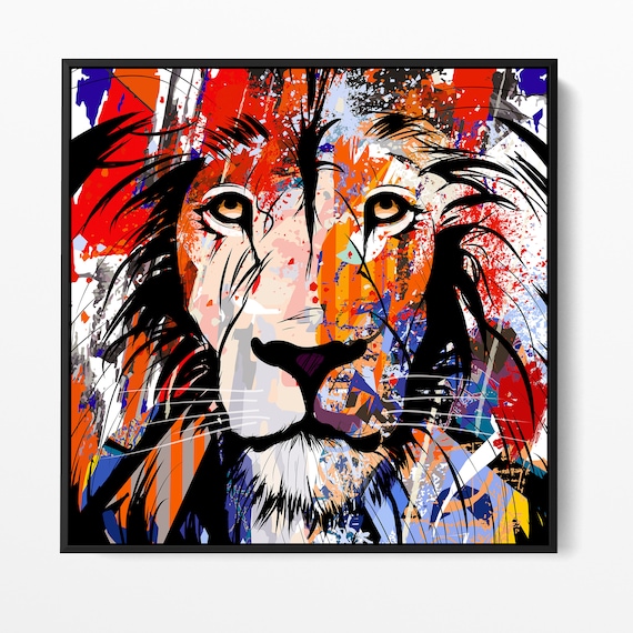 Abstract Lion Painting - Lion Portrait - Lion Wall Art - Animal Wall Art - Fierce Lion Painting - Animal Prints - Lion Painting - Orange Art