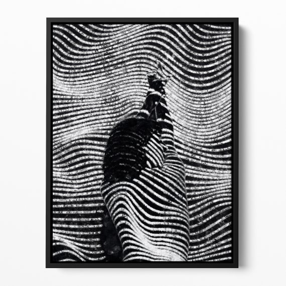Trippy Black and White Line Art Print – Surreal Hand Illusion Wall Decor – Minimal Psychedelic Abstract Poster - Optical Illusion Girl