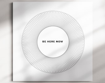 Here and Now Canvas | Meditation Decor | Spiritual Mantra | Minimalist Mindfulness Print | Yoga Studio Art | Sacred Geometry | Peace And Zen