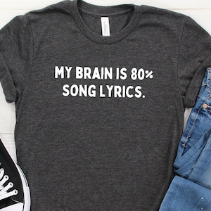 Funny Music Shirt, Band Shirt, Music Lover, Band Wife, My Brain Is 80 Percent Song Lyrics, Drummer Shirt, Singer Shirt, Musician Shirt