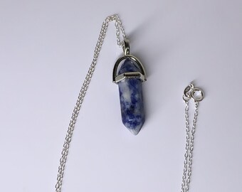 Spotted Blue Quartz Crystal Sterling Silver Necklace