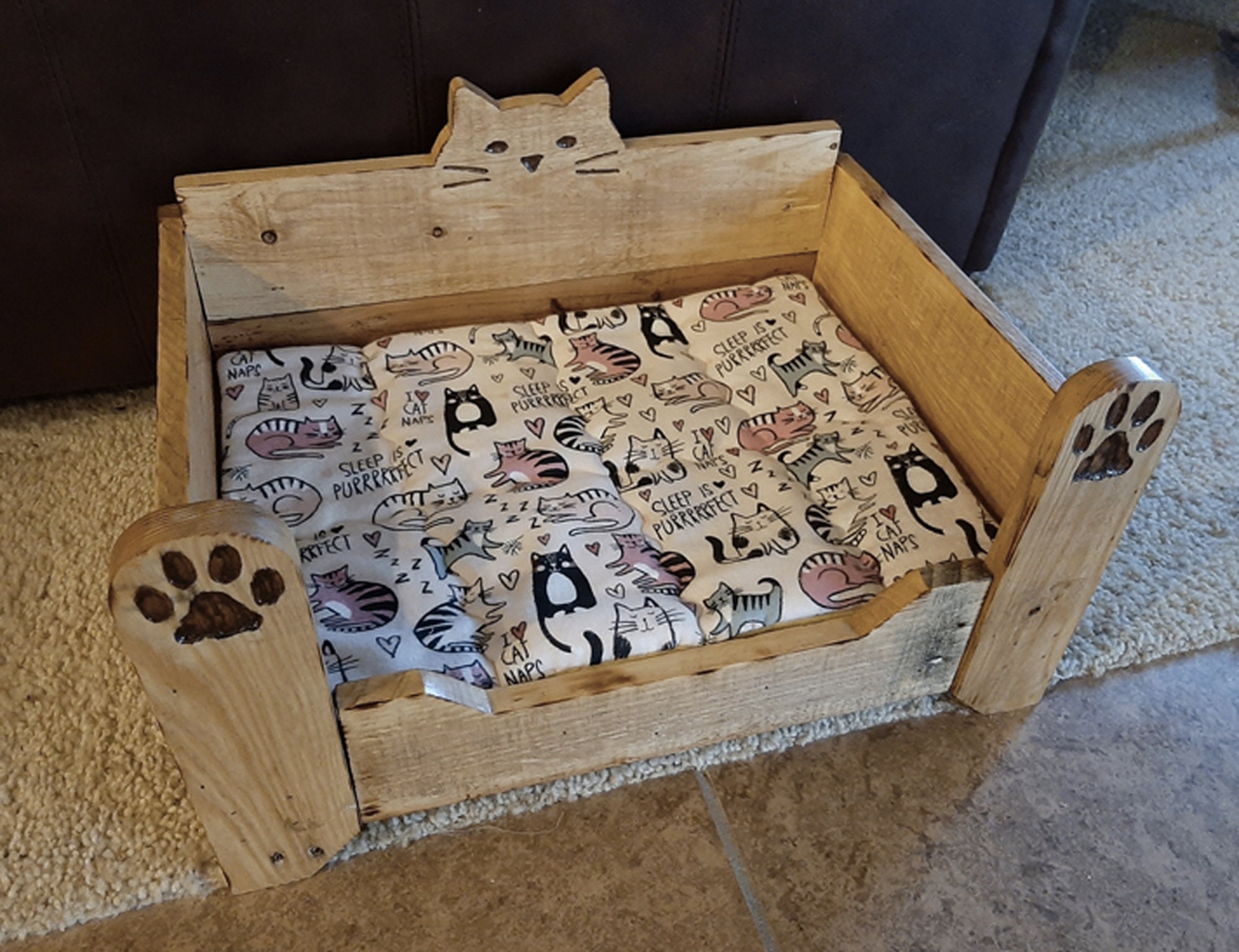 Small Rustic Cat Bed With Comforter Pallet Wood Cat Bed Etsy