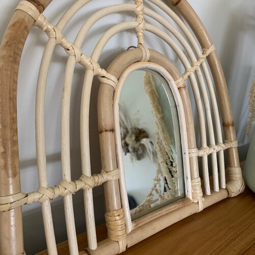 Rattan Mirror With Shelve Etsy