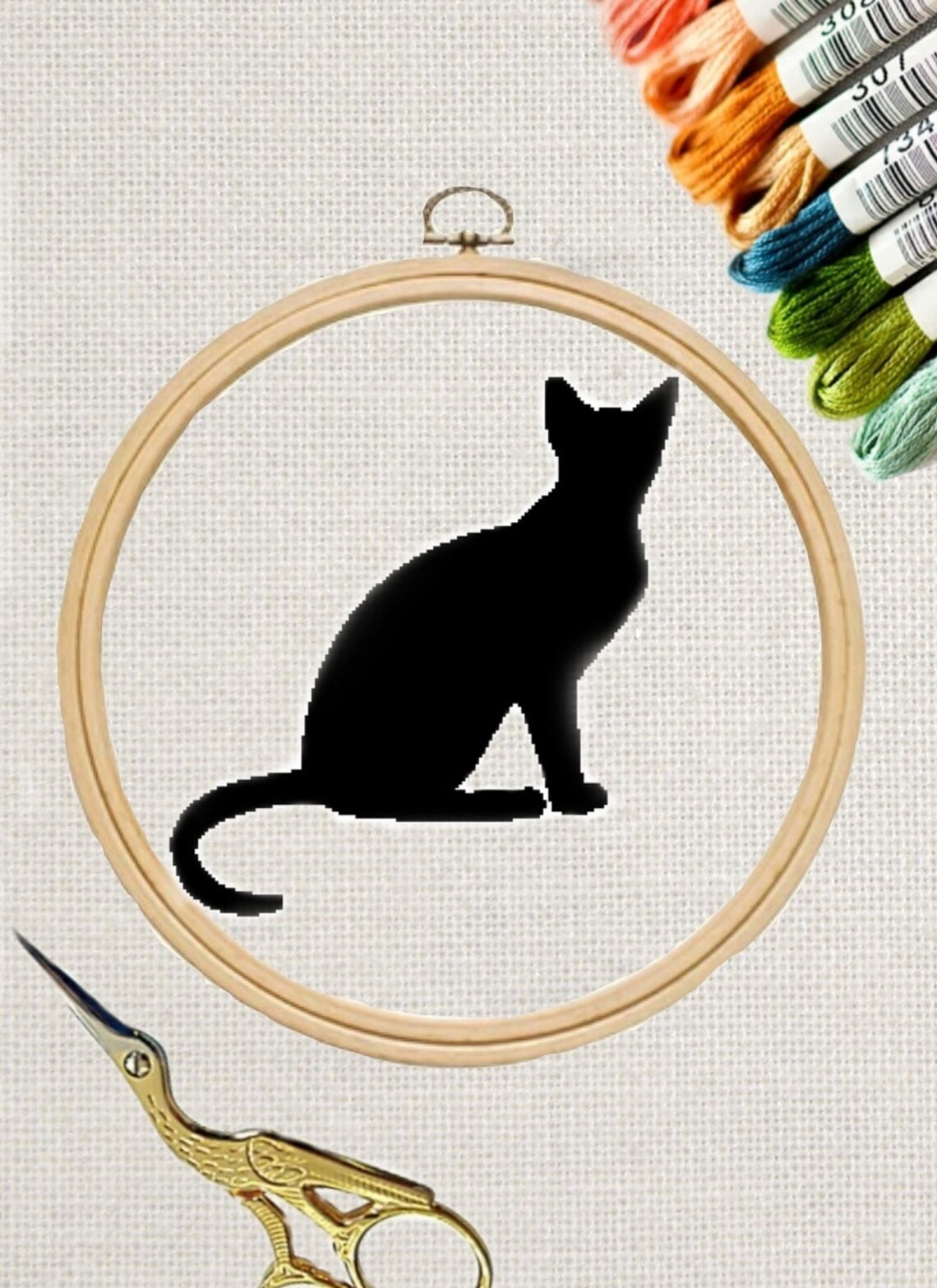 Black Cat Counted Cross Stitch Pattern Monochrome Modern Cross Etsy