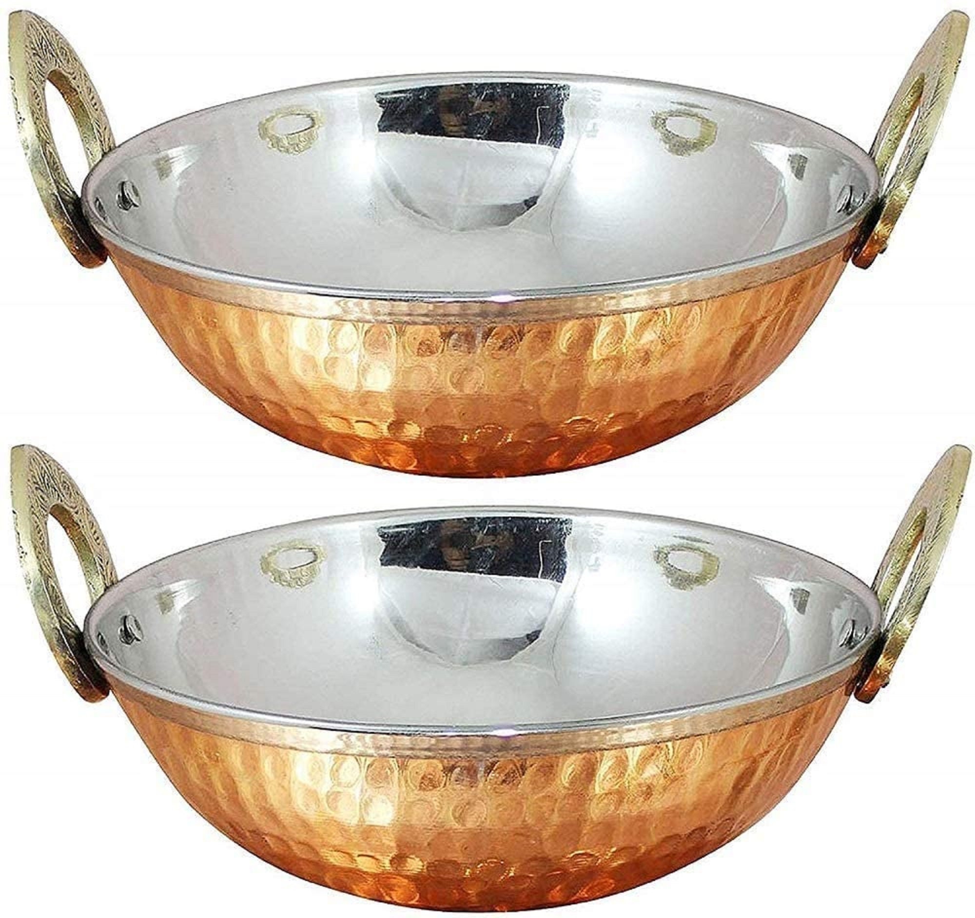 Karahi Serving Bowl - Pure Copper & Stainless Steel 48 oz (8 Diameter)