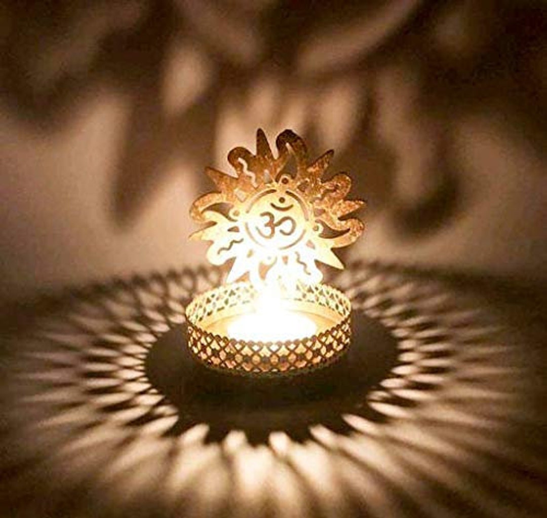 Tea Light Om Sun Candle Holder Stand Statue Religious for Home/office