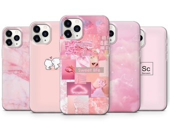 Süße Rosa Handyhülle, Collage Cover, passend für iPhone 15 Pro Max, 14 Plus, 13, 12, 11, XR & Samsung S24, S23, A54, A53, Pixel 8 Pro, 7