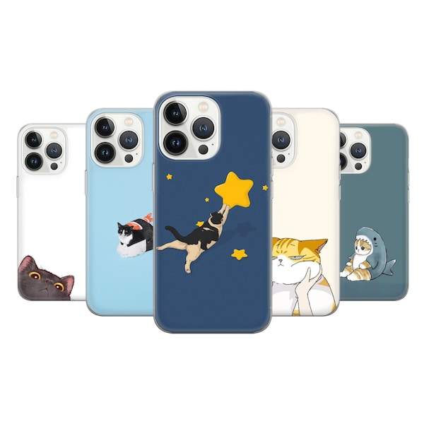 Funny Cat Phone Case - Aesthetic Meme Kitty Pet Gift Art Cover fit for iPhone 15 Pro Max 14 13 12 11 8 7 Plus Samsung S23 Ultra S22 S21 S20