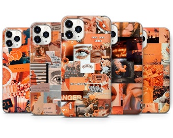 Orange ästhetische Handyhülle Collage Cover passend für iPhone 15 Pro Max, 14 Plus, 13, 12, 11, XR & Samsung S24, S23, A54, A53, Pixel 8 Pro, 7