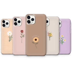 Jolie coque de téléphone minimaliste fleurs pour iPhone 16 15 14 13 12 11 Pro Max 7 8 Plus Samsung S24 S23 FE S22 Ultra A05 A54 A55 Pixel 9