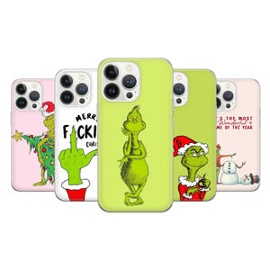Custodia per telefono natalizia Grinch divertente - Cover artistica invernale natalizia per iPhone 16 Pro Max 15 14 13 12 11 Plus, Samsung S24 Ultra S23 S22 S21 S20