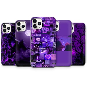 Funda de teléfono estética morada con collage compatible con iPhone 16, 15, 14, 13, 12, 11 Pro Max, 7, 8 Plus, Samsung S24, S23 FE, S22 Ultra, A05, A54, A55, Pixel 9