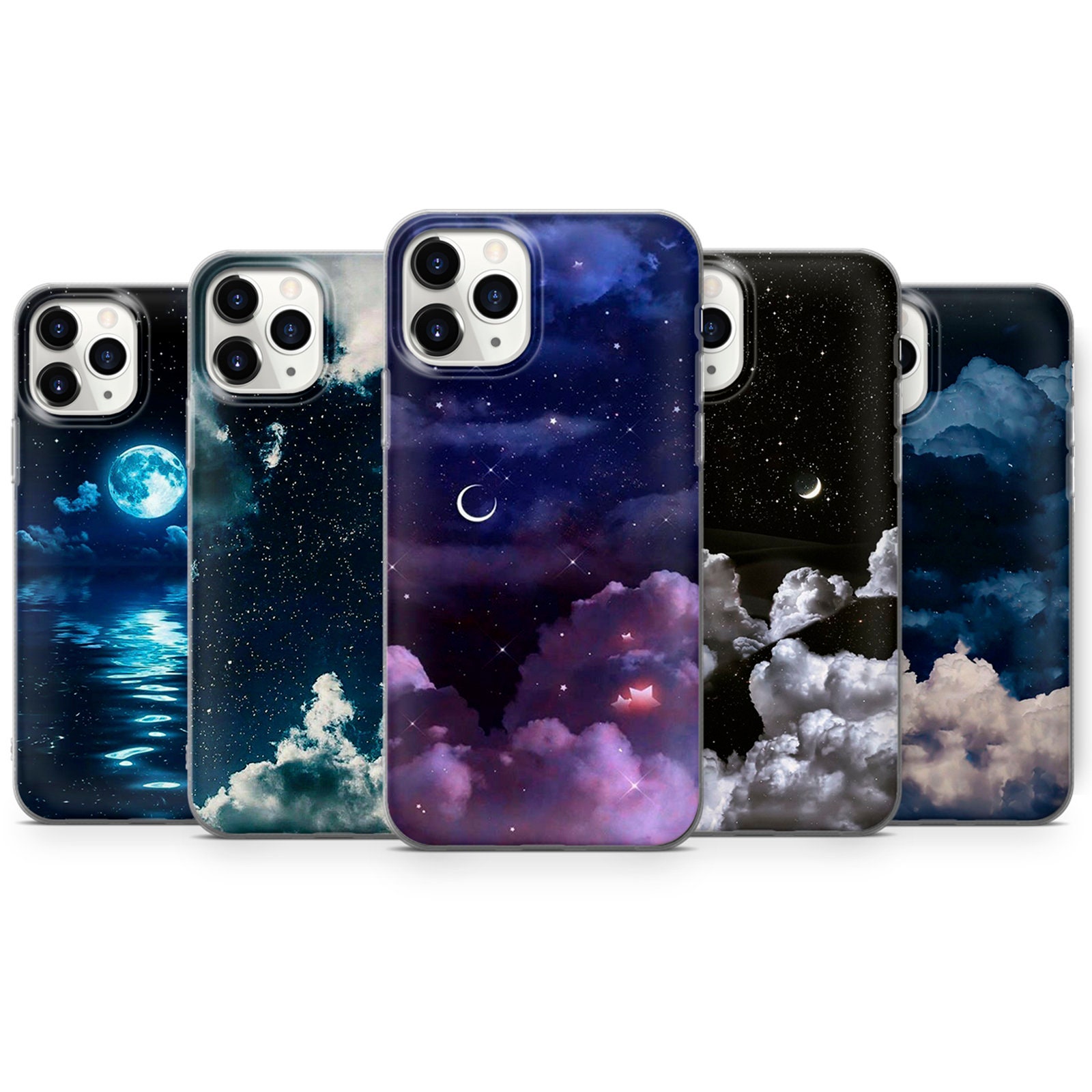 Moon and Stars Phone Case Space Cover Fit for iPhone 15 Pro Max, 14 Plus,  13, 12, 11, XR & Samsung S24, S23, A54, A53, Pixel 8 Pro, 7 Pro 