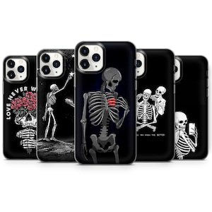 Custodia per telefono scheletro nera gotica adatta per iPhone 16 15 14 13 12 11 Pro Max 7 8 Plus Samsung S24 S23 FE S22 Ultra A05 A54 A55 Pixel 9