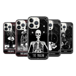 Funda de teléfono con diseño de cartas del tarot gótico, con diseño de esqueleto, compatible con iPhone 15 Pro Max, 14 Plus, 13, 12, 11, XR y Samsung S24, S23, A54, A53, Pixel 8 Pro, 7