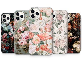 Coque de portable rose vintage assez florale pour iPhone 15 Pro Max, 14 Plus, 13, 12, 11, XR et Samsung S24, S23, A54, A53, Pixel 8 Pro, 7