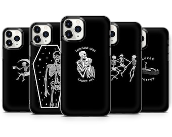 Skeleton Phone Case Black Gothic Cover fit for iPhone 16 15 14 13 12 11 Pro Max 7 8 Plus Samsung S24 S23 FE S22 Ultra A05 A54 A55 Pixel 9