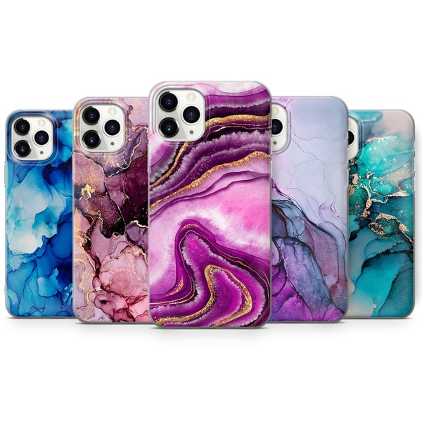 Marmeren telefoonhoesje paars blauw roze cover geschikt voor iPhone 15 Pro Max, 14 Plus, 13, 12, 11, XR en Samsung S24, S23, A54, A53, Pixel 8 Pro, 7