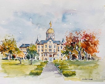 Impresión de acuarela de Notre Dame -Regalo de graduación/ Tarjeta de notas de Notre Dame/ Póster de Notre Dame/ Impresión de memorias de Notre Dame