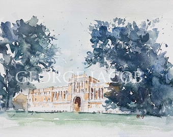 Houston Texas Fine Art Print, Campus Watercolor by George Jacob, Historic Architecture Wall Art, Texas Home Decor, Graduation Poster