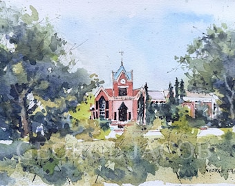 Mercer University Watercolor Print -Graduation Gifts/ Mercer  notecard/ Mercer poster/ Mercer memoires/ Mercer Prints