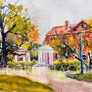 Aquarelprint UNC Chapel Hill - afstudeercadeaus / UNC Chapel Hill-foto&#39;s / afdrukken universiteitsherinneringen
