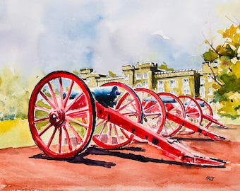 VMI Watercolor Print, Note Card: Virginia Military Institute Cannon