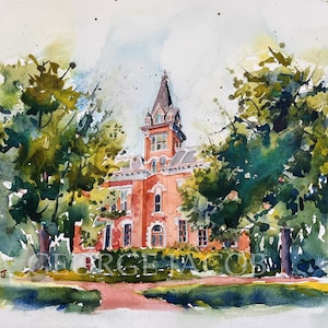 Vanderbilt University aquarelprint en notitiekaarten - afstudeercadeaus / Vanderbilt-kunstafdrukken / Vanderbilt-muurdecoratie / Collegedecor
